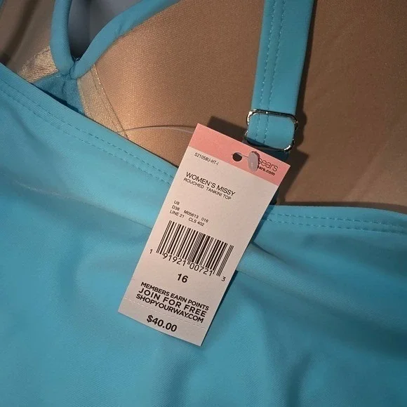 NEW Tropical Escape Women's Aqua Blue‎ Ruched Tankini Swim Top Size 16 - Picture 4 of 5